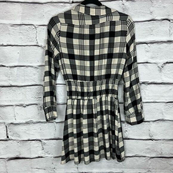 Zara Women's Plaid Long Sleeve A-Line Mini Dress Black Size S - Picture 4 of 6